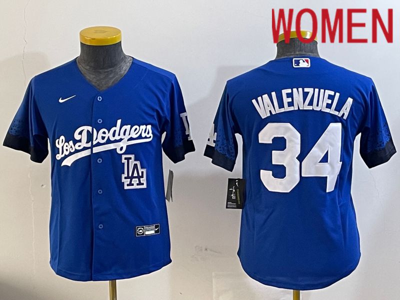 Women Los Angeles Dodgers #34 Valenzuela 2024 blue jersey 202411206
